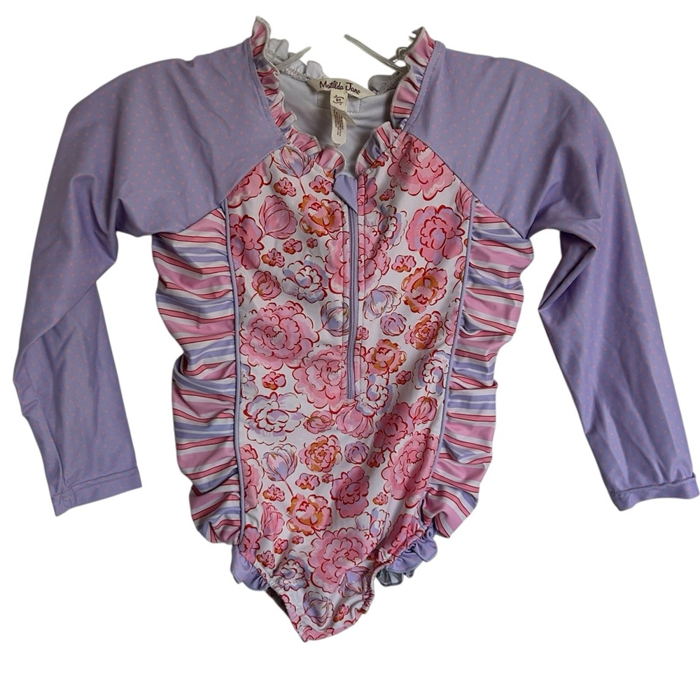 Matilda Jane Rash Guard Swimsuit -  8Y Floral Polka dot